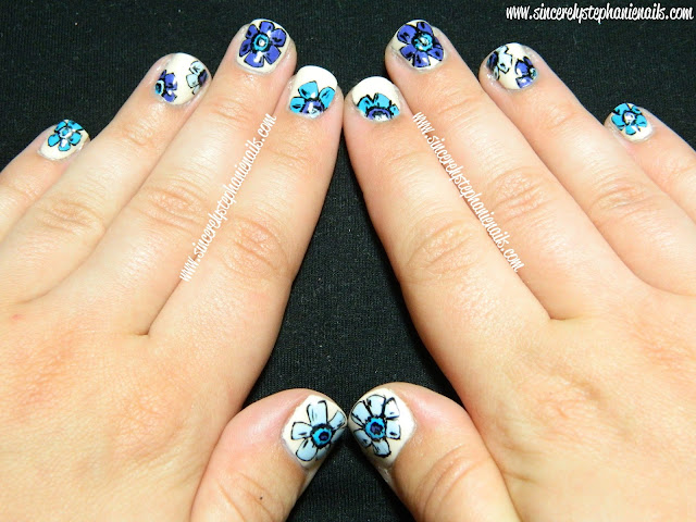 blue floral nail art