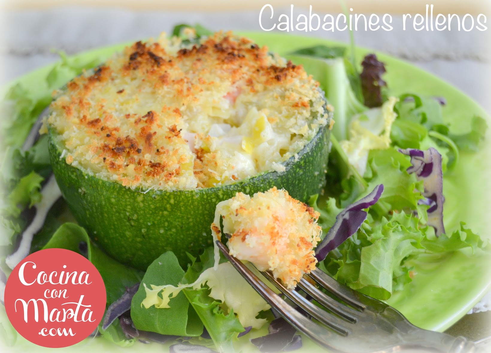 Receta calabacines rellenos de gambas o langostinos. Fácil, rápida, sana, ligera. Cómo rellenar calabacines