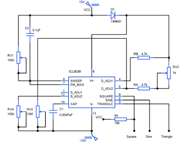 24. Function Generator Circuit using ICL8038 Minor Projects for