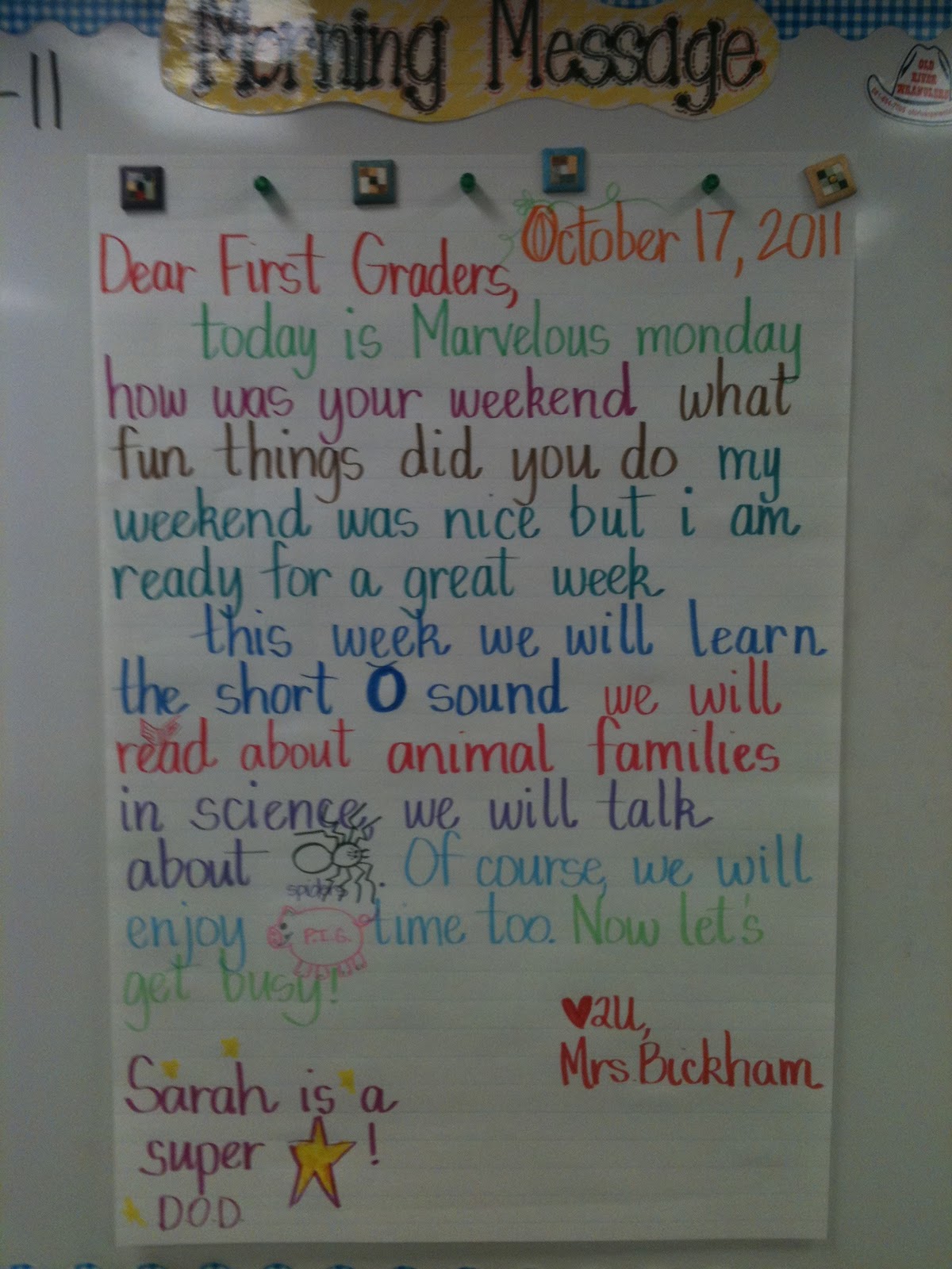 First Grade...Hooray!: Morning Message