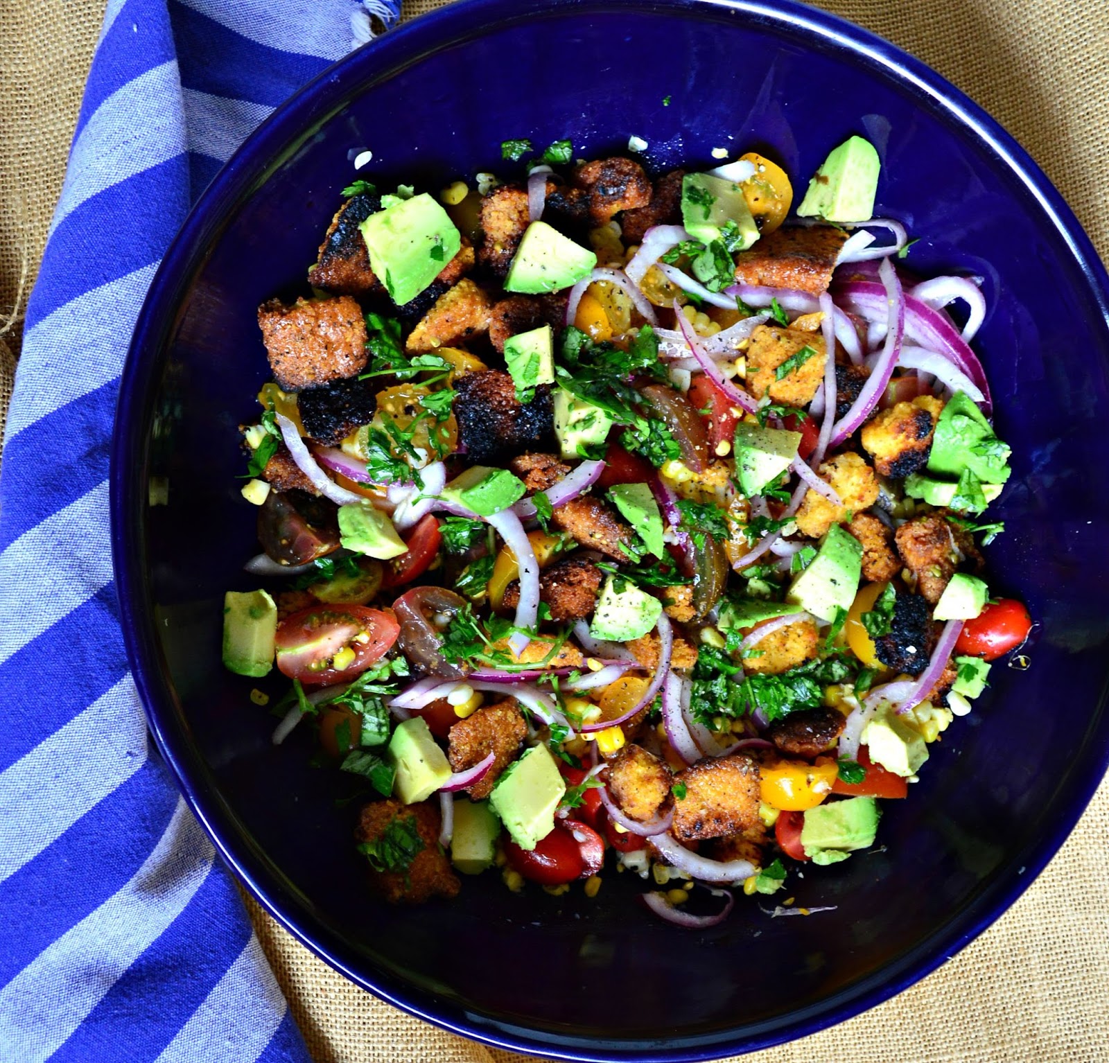 Grilled Cornbread Panzanella Salad with Avocado and Corn This Is How