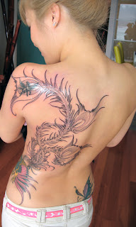 Peacock Feather Tattoo on Sexy Girls back and Sidebody