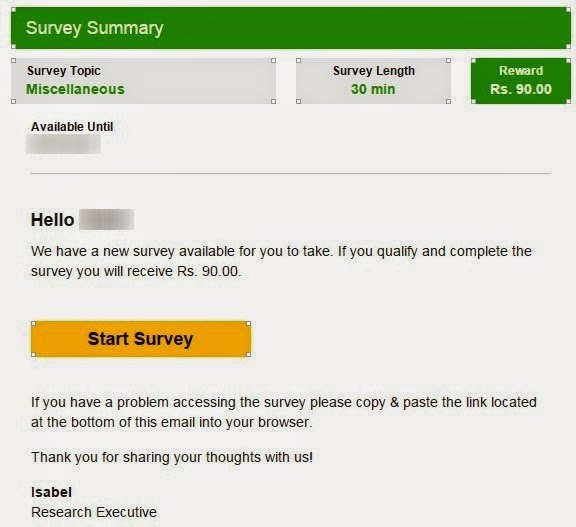 Valued opinions e-mail survey invitation