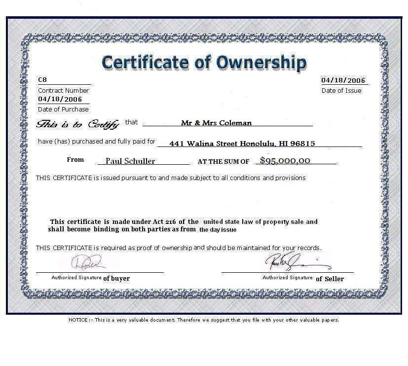 llc certificate of ownership template