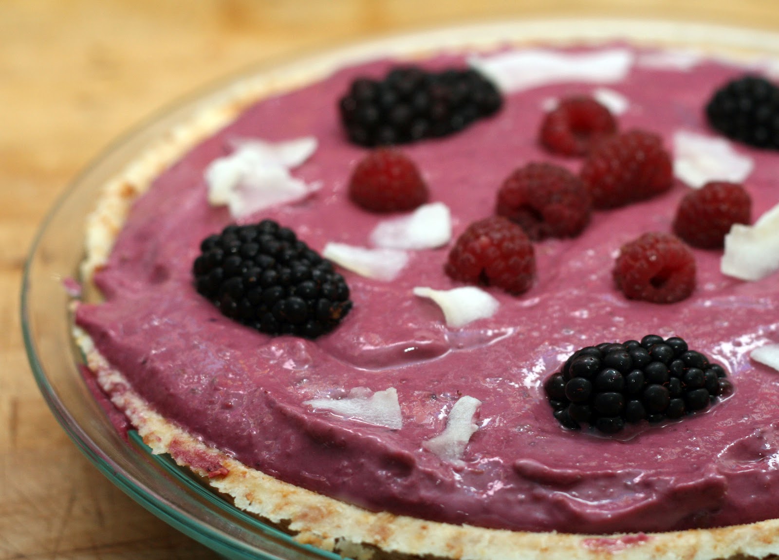 Creamy Blackberry & Raspberry Ice Box Pie with a Coconut Crust