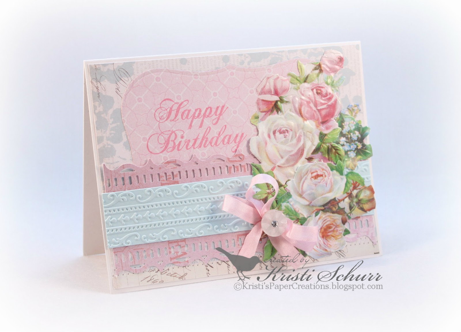 Kristi's Paper Creations Vintage Rose Birthday Card