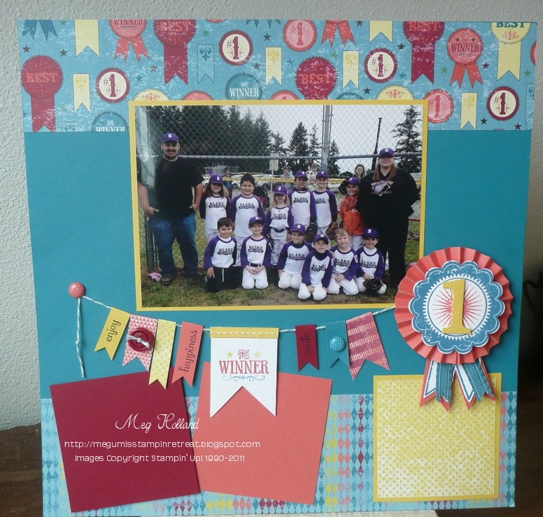 Megumi's Stampin Retreat Blue Ribbon Scrapbook Page