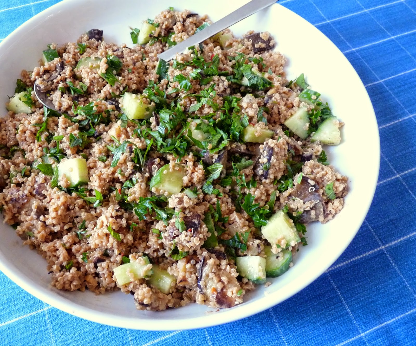 Seasonal Ontario Food Quinoa Salad with Eggplant & Cucumber