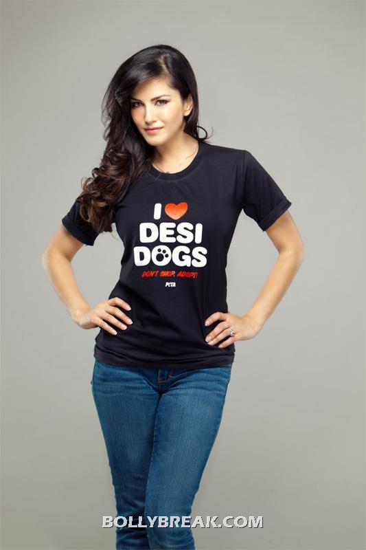 Sunne Leone I Love Desi Dogs - Sunne Leone I Love Desi Doga TShirt - PETA Campaign