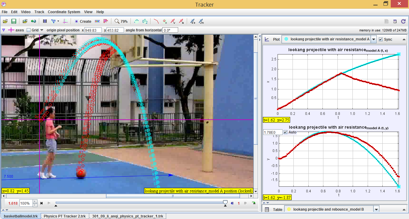 Open Source Physics Singapore Tracker basketball bounce and fall model
