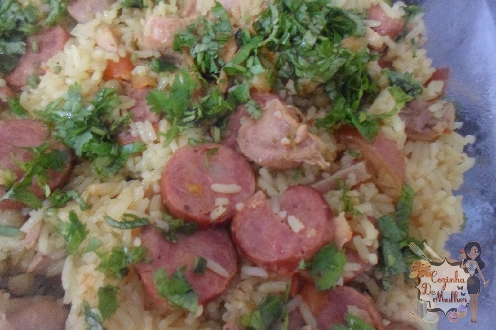 Cozinha de Mulher Paella com frango e linguiça
