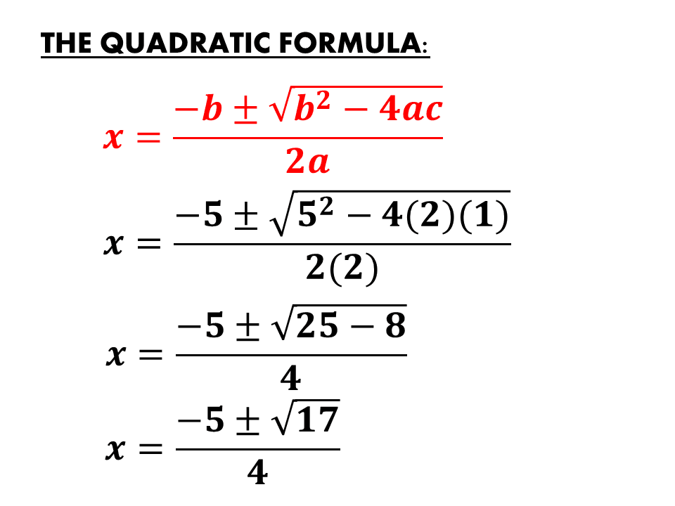 Quadratic formula question and answer picture