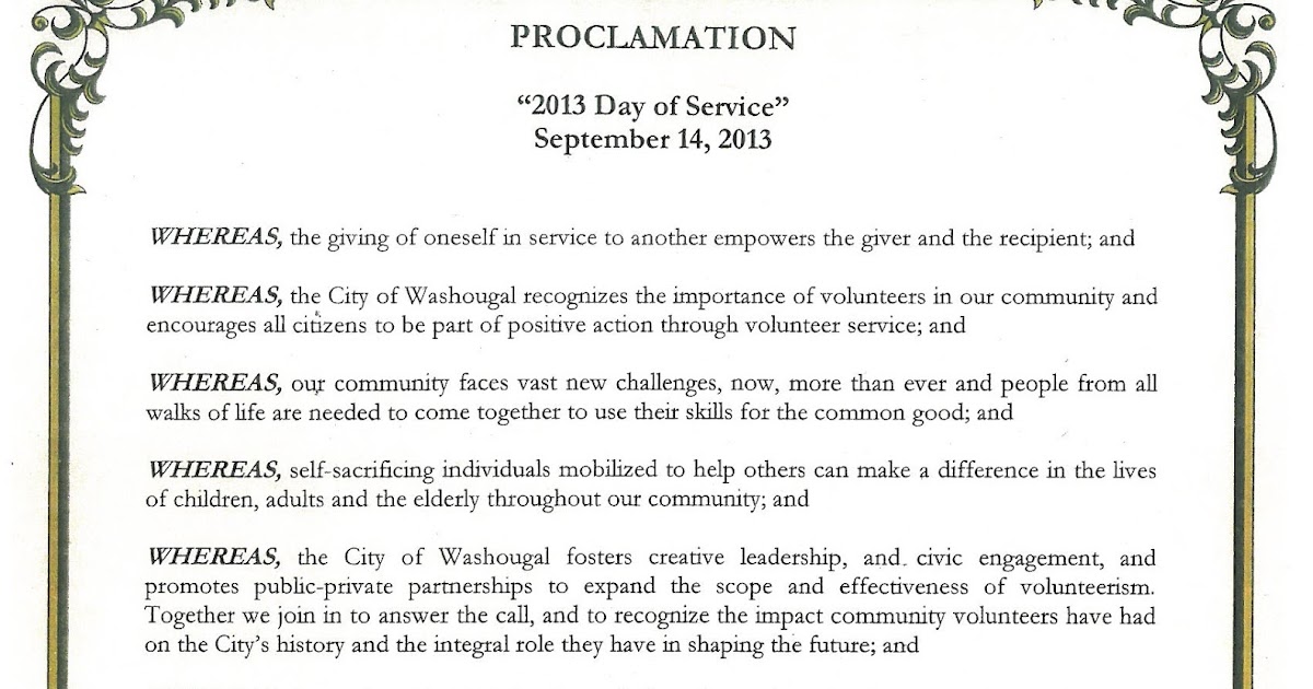 Washougal Mayor's Blog Proclamation! September 14th Day of Service