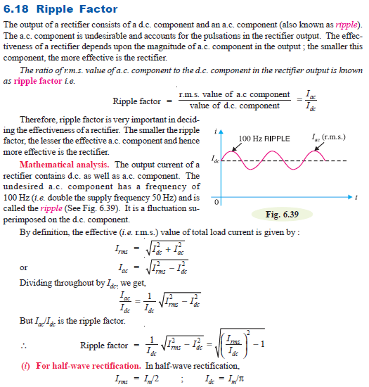 SEMICONDUCTOR DIODERipple factor for Half wave and full wave rectifier