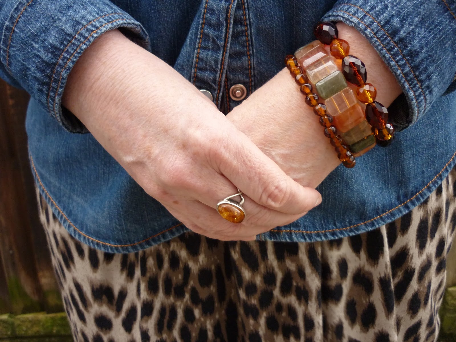 Amber & Silver Ring, Thrifted Brown, Amber & Green Bracelets | Petite Silver Vixen