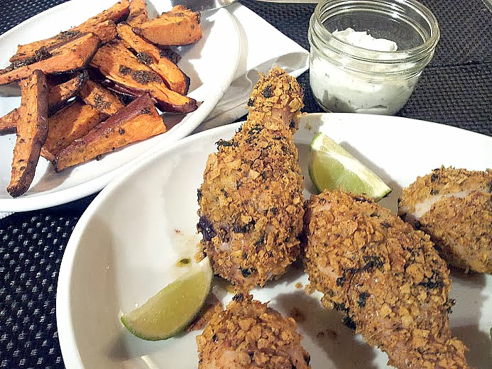 red or green? Oven Fried Tortilla Chicken Drumsticks