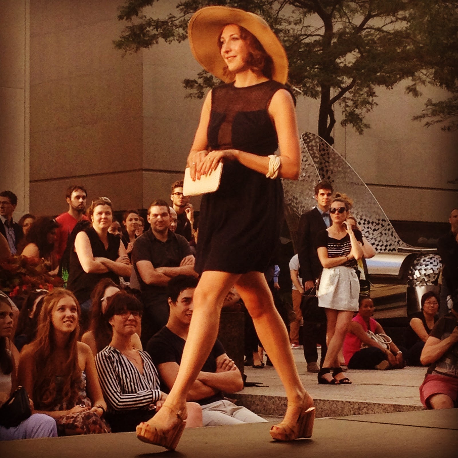 mesh dress heels hat handbag  festival mode design Montreal 5 bloggers looks fashion show