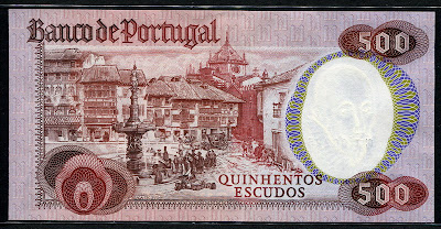 foreign money currency Portugal 500 Portuguese Escudos banknote