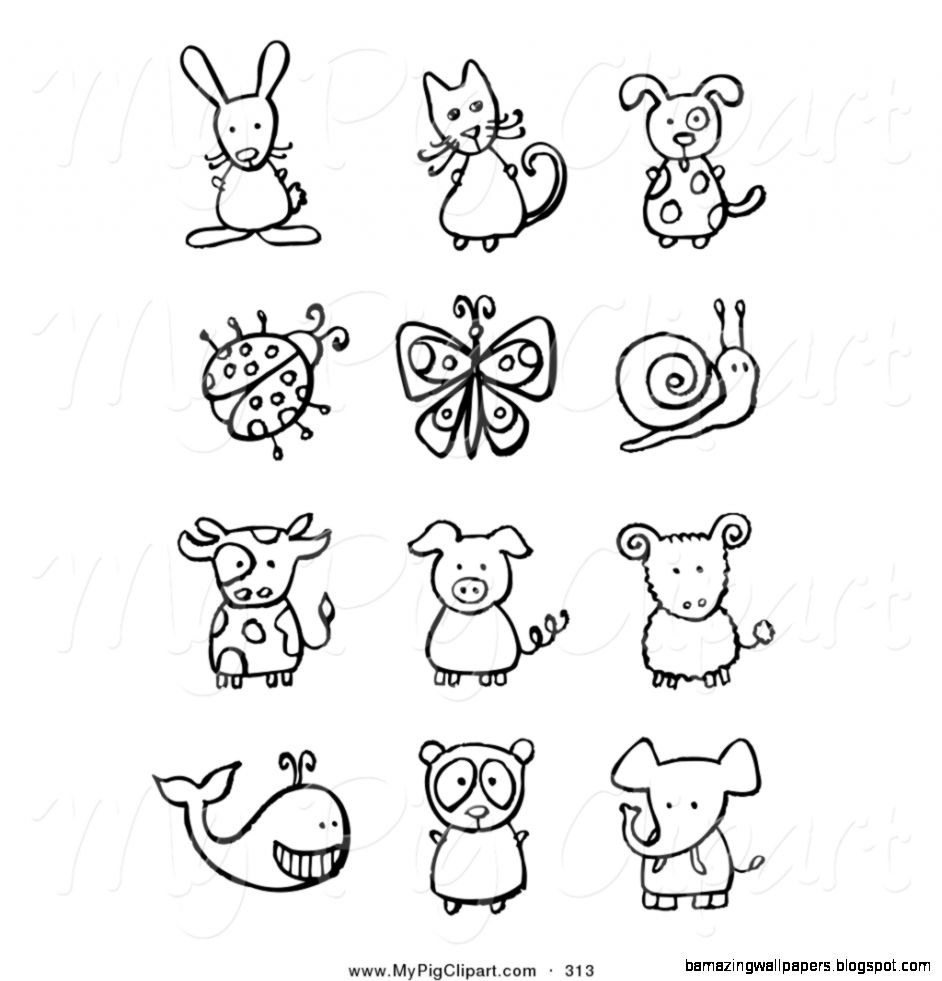 Swine Clipart of a Digital Collage of Black and White Animals and Swine Clipart of a Digital Collage of Black and White Animals and