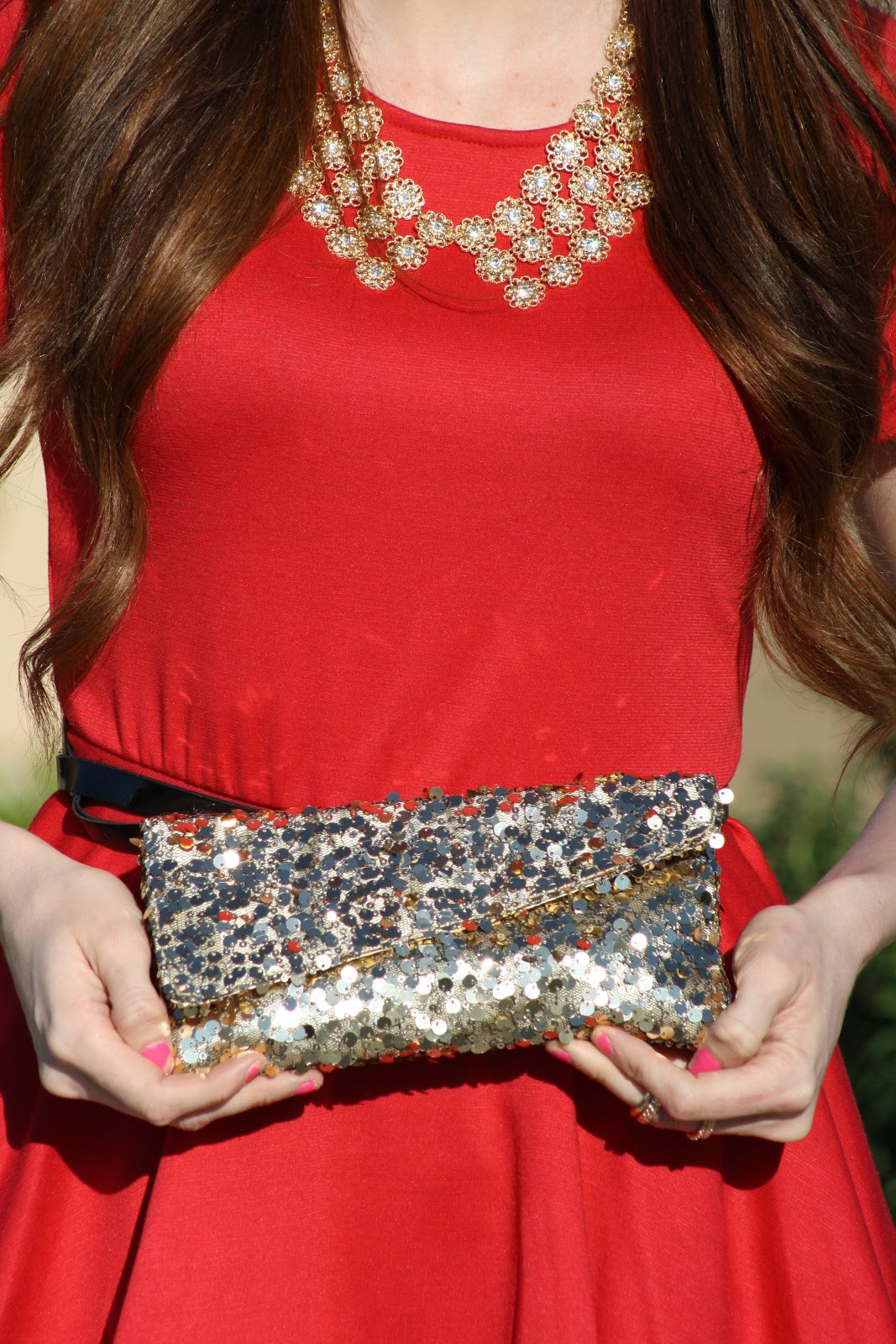 Top, clutch, rings, necklace: c/o Charming Charlie gift ...