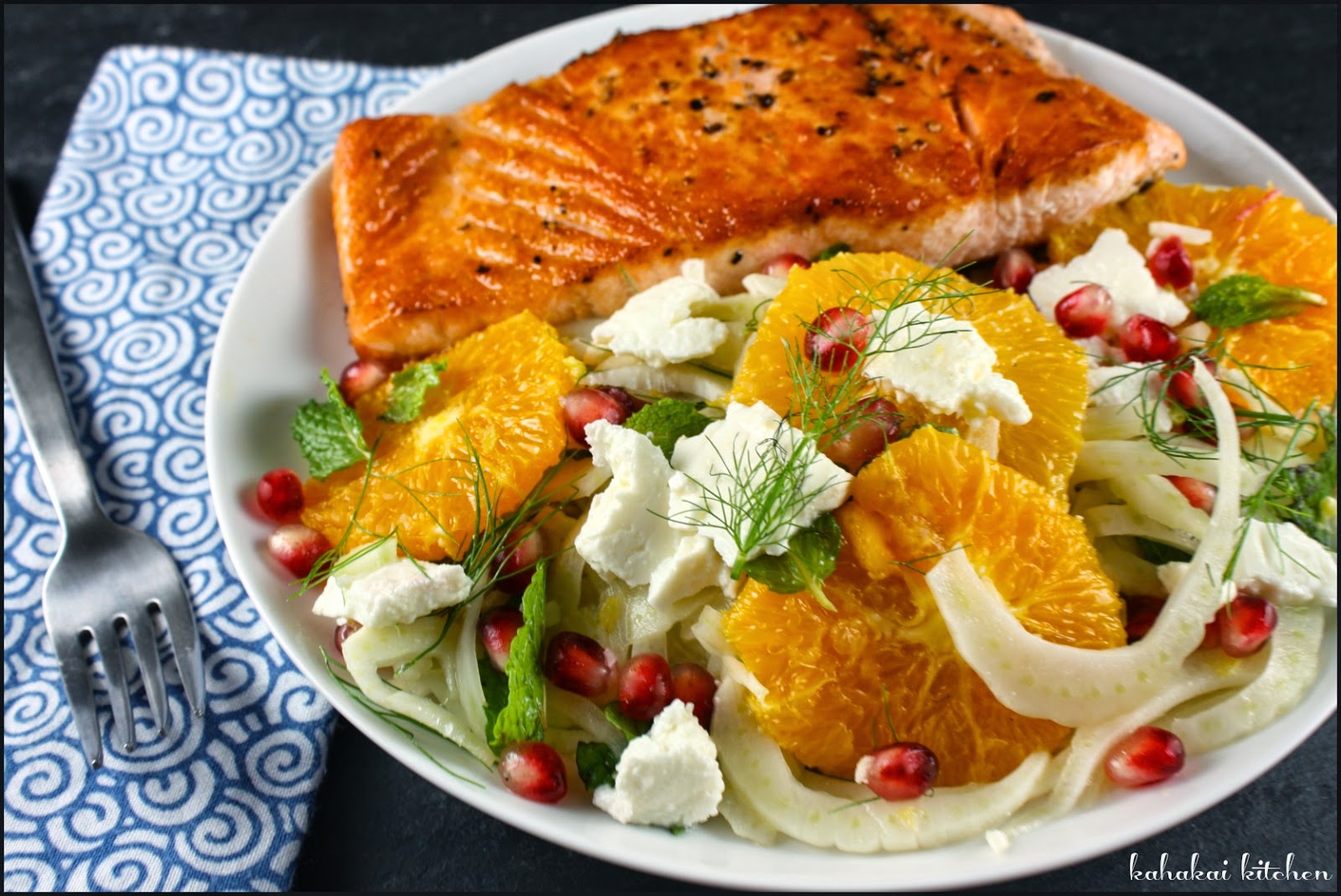 Kahakai Kitchen Orange & Fennel Salad with Pomegranate & Feta (Served