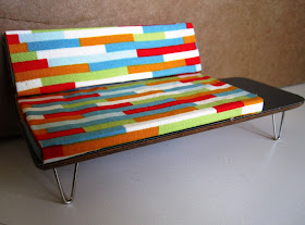 Colourful retro modern miniature sofa created by Mod Pod Miniatures
