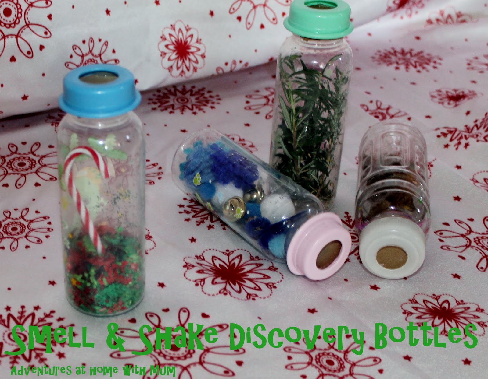 Adventures at home with Mum DIY Smell & Shake Discovery Bottles for
