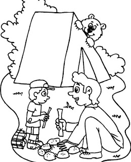 People And Jobs Coloring Pages For Kids: Camping Coloring Sheets Pictures