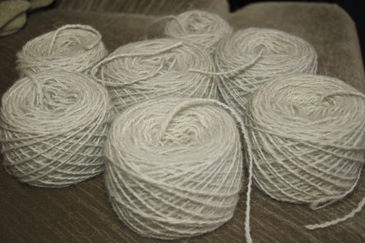 Stitchin' Bints Samoyed dog fur finished spinning