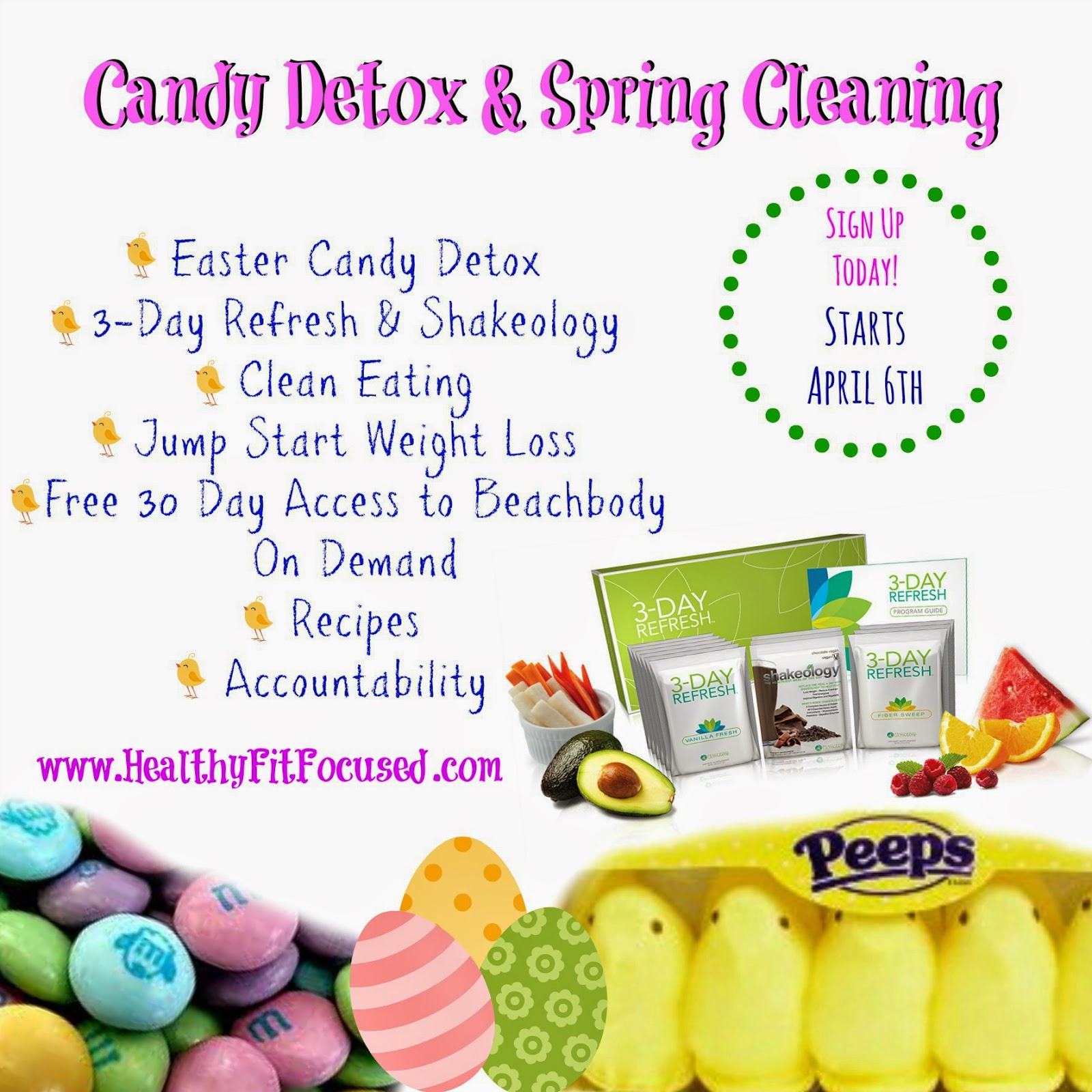 Spring Cleaning and Candy Detox, 3 Day Refresh, Shakeology accountability group, www.HealthyFitFocused.com 