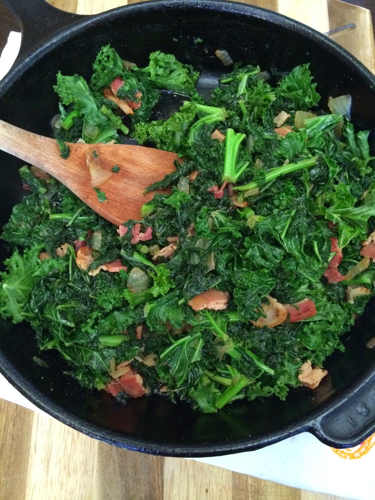 Little Magnolia Kitchen BRAISED KALE WITH BACON AND ONIONS