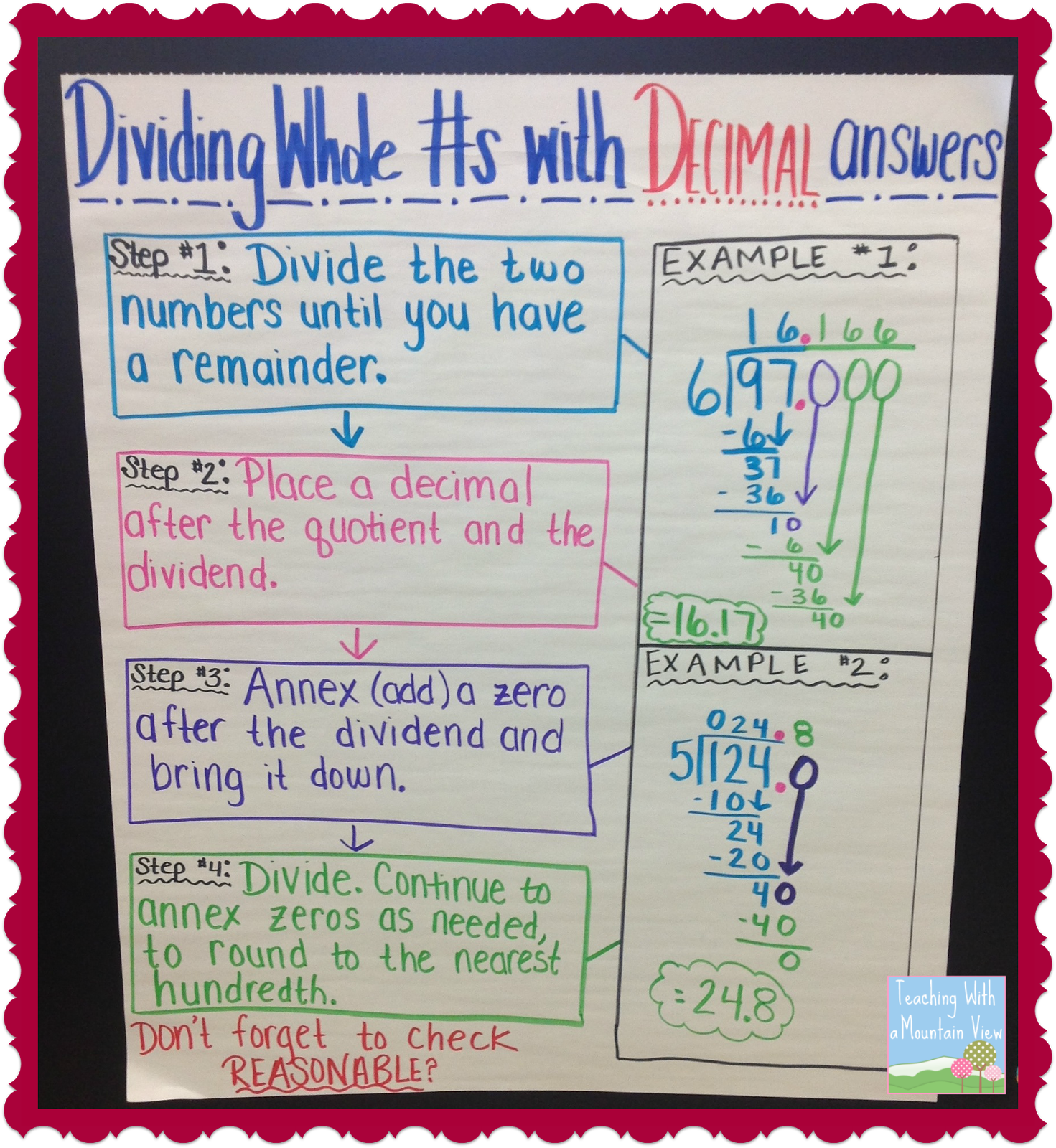 Worksheet How To Divide Decimals By Hand dividing decimals anchor charts teaching with a mountain view charts