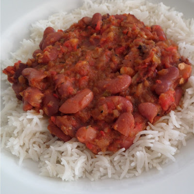 Red Beans and Rice:  A one dish meal of red kidney beans flavored with bacon and peppers served over rice.