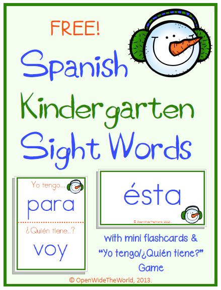 Open Wide the World: Kindergarten Spanish Sight Word FREEBIE! Snowman
