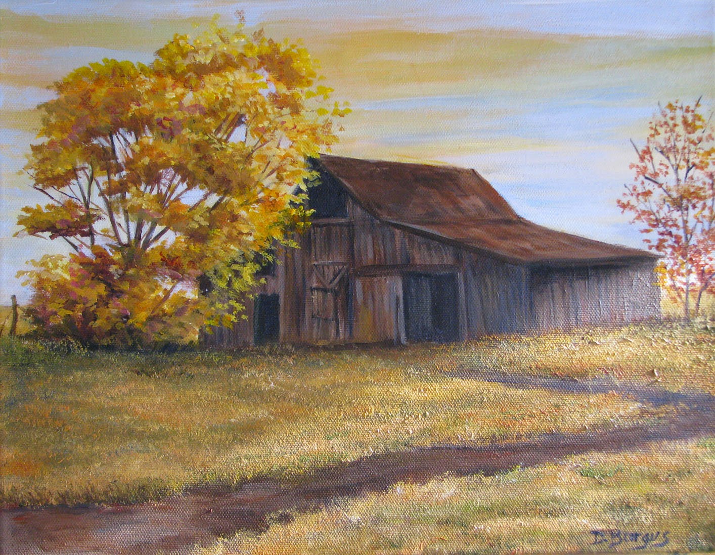 Art Helping Animals Day's End Barn Painting by Della Burgus