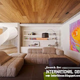 Living Room Drop Ceiling Of Wood Timber Ceiling Panels