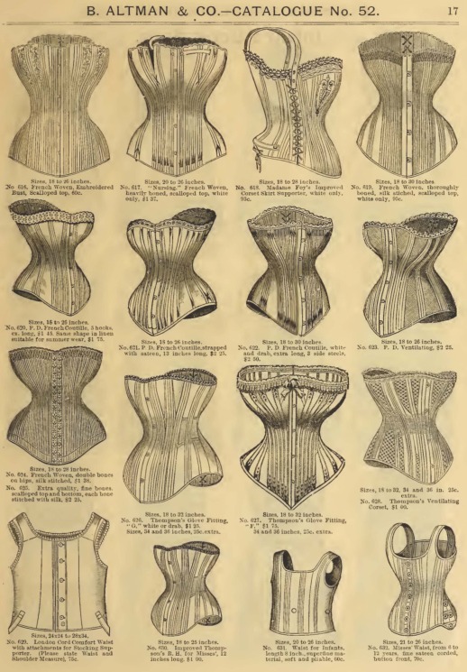 Late Victorian Era Clothing: Late Victorian Era Ladies' Corsets - 1886 B.  Altman & Co. Catalog