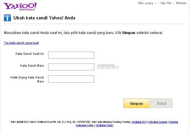 Cara mengubah Password Yahoo Email