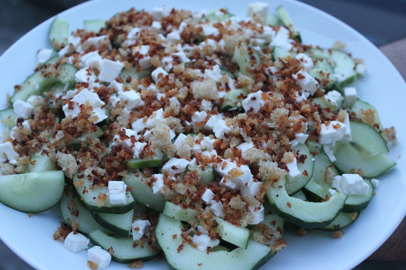 Delicious Dishings Cucumber Salad With Feta And Toasted Bread Crumbs