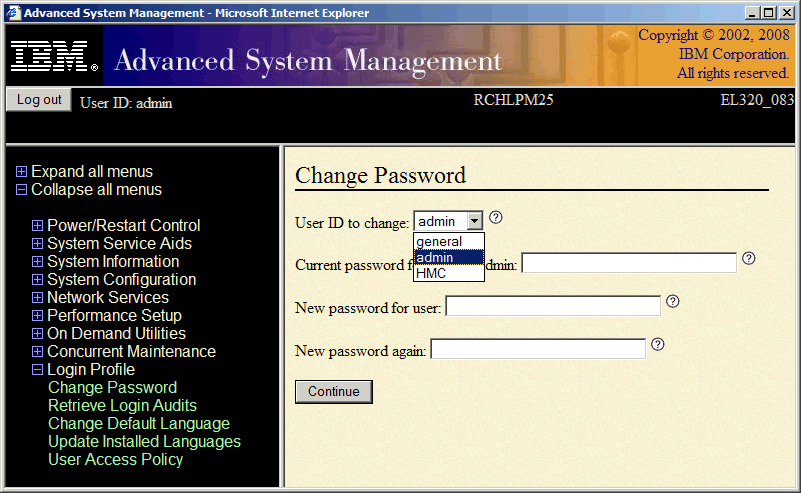 command to change password in aix