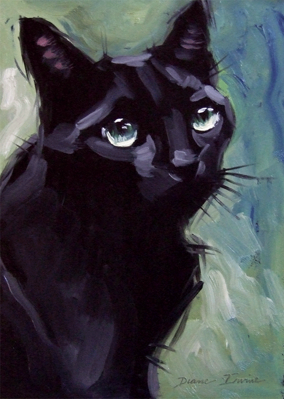 Paintings From the Parlor Mysterious Black Cat Original Oil Painting