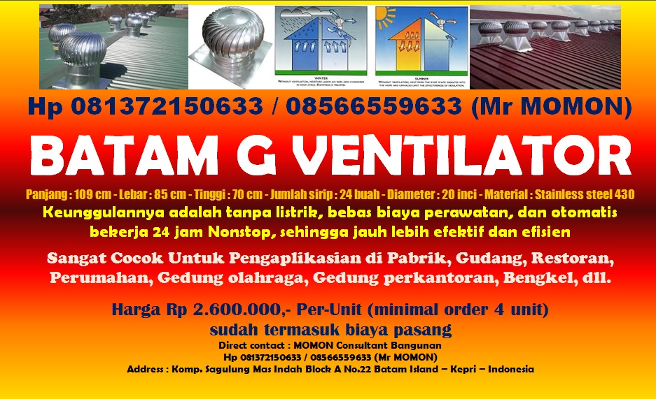 Penjualan & Pemasangan VENTILATOR DI BATAM Hp 081372150633 / 08566559633