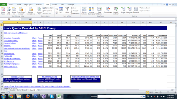 excel stock