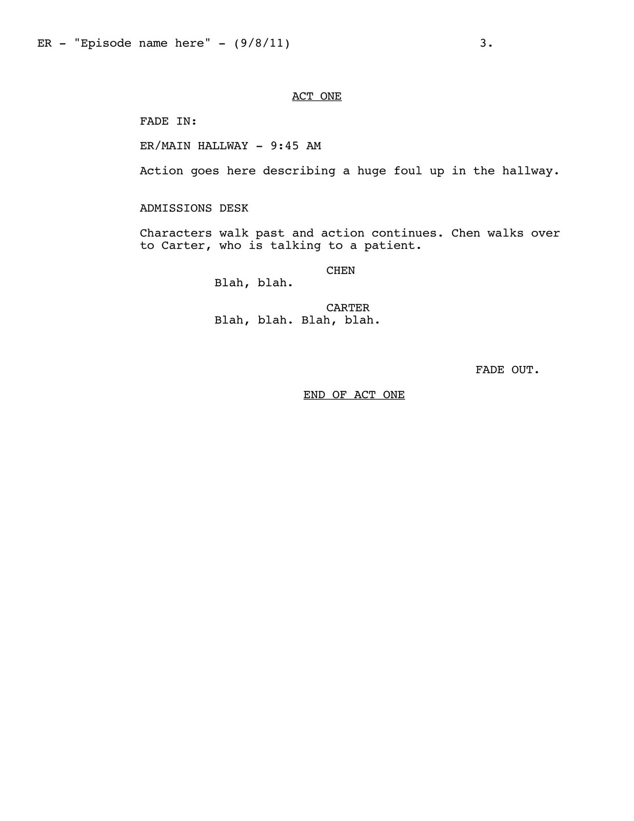 writing for film tv script format templates episode script format