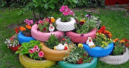 ديكور إطارات السيارات.. أحواض زراعية هي