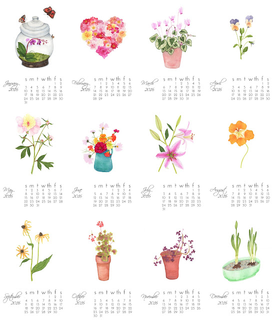 watercolor calendar, garden year, art prints, watercolor prints, Anne Butera, My Giant Strawberry