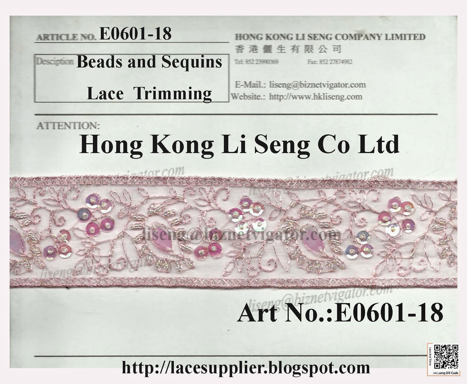 Beads and Sequins Lace Trimming Manufacturer - Hong Kong Li Seng Co Ltd