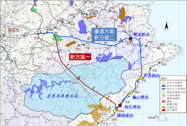 2013年鐵工局委託台灣世曦工程顧問公司評估出兩路線方案:方案一經過翡翠水庫集水區,南港直達頭城;方案二避開集水區,經雙溪、大溪、龜山、烏石達頭城。 2013年鐵工局委託台灣世曦工程顧問公司評估出兩路線方案:方案一經過翡翠水庫集水區,南港直達頭城;方案二避開集水區,經雙溪、大溪、龜山、烏石達頭城。