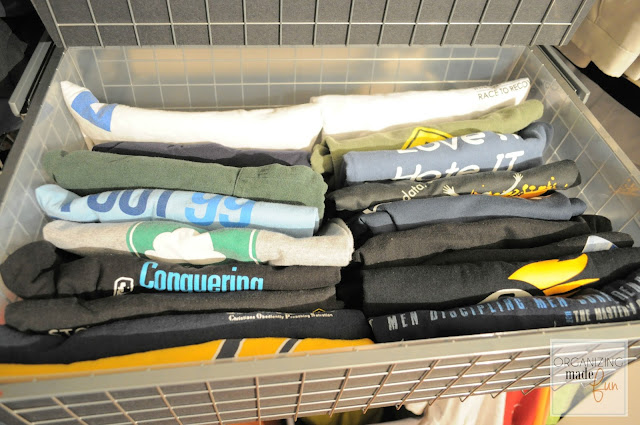 How to fold a shirt in quarters {similar to Konmari} :: OrganizingMadeFun.com