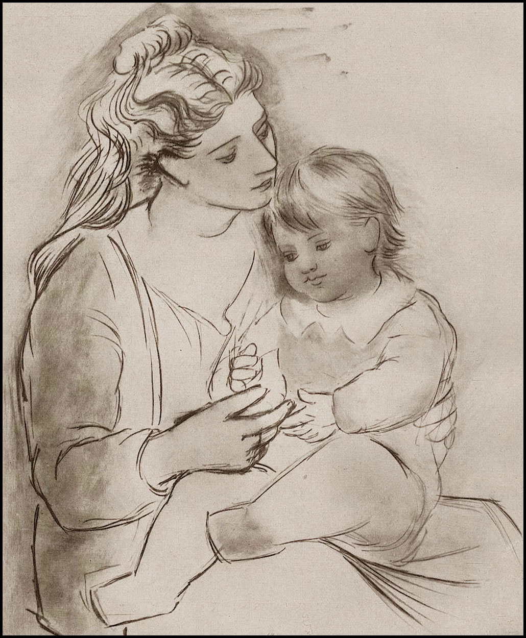 Creative Sketch Drawing Of Mother And Child for Girl